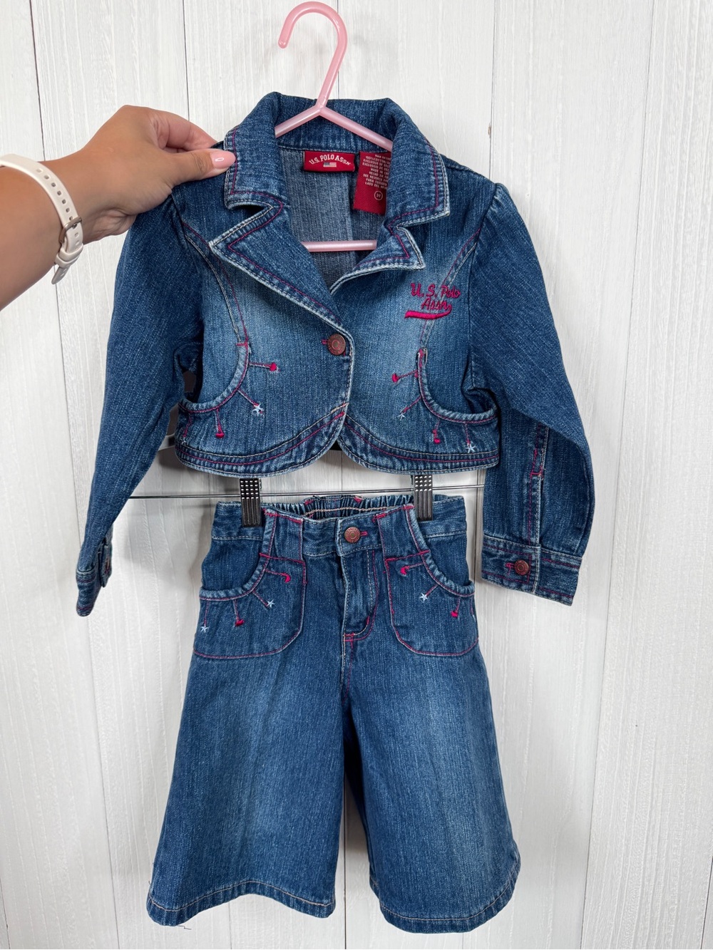 U.S. Polo Assn. Girls' Dark Blue Cropped Denim Jacket & Jeans Set 3T